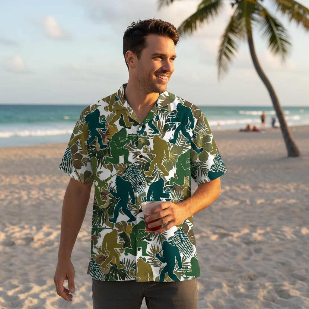 Bigfoot Moss Green Tropical Hawaiian Shirt Bigfoot Moss Green Tropical Hawaiian Shirt - Image 11