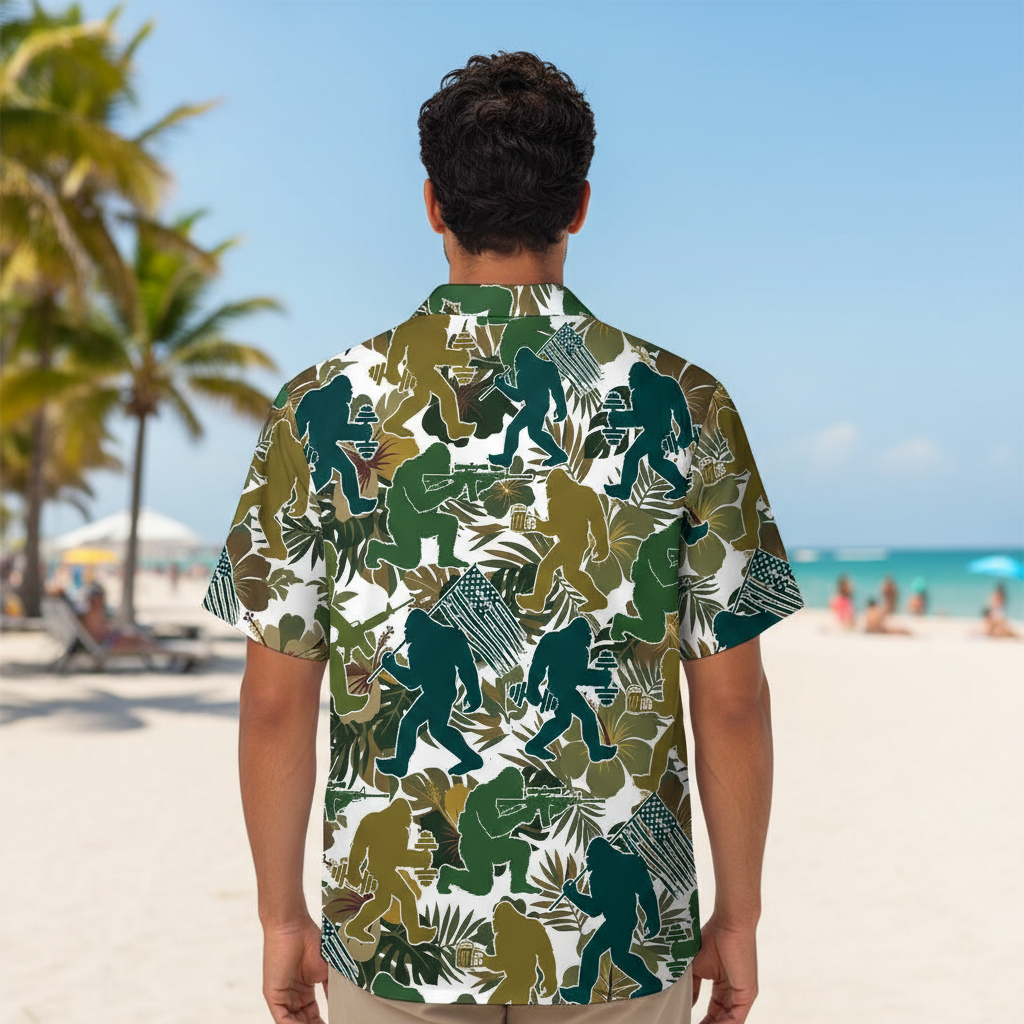 Bigfoot Moss Green Tropical Hawaiian Shirt Bigfoot Moss Green Tropical Hawaiian Shirt - Image 12