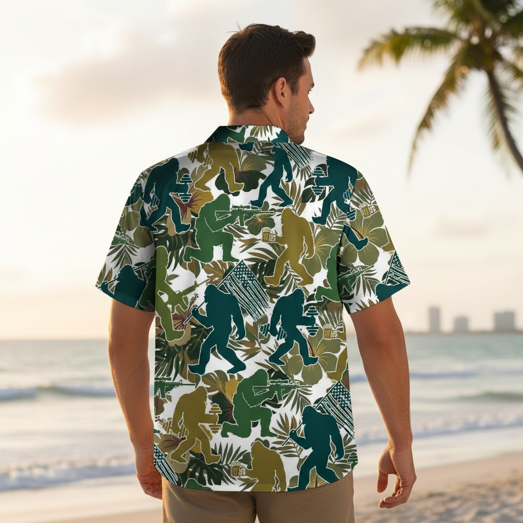 Bigfoot Moss Green Tropical Hawaiian Shirt Bigfoot Moss Green Tropical Hawaiian Shirt - Image 13