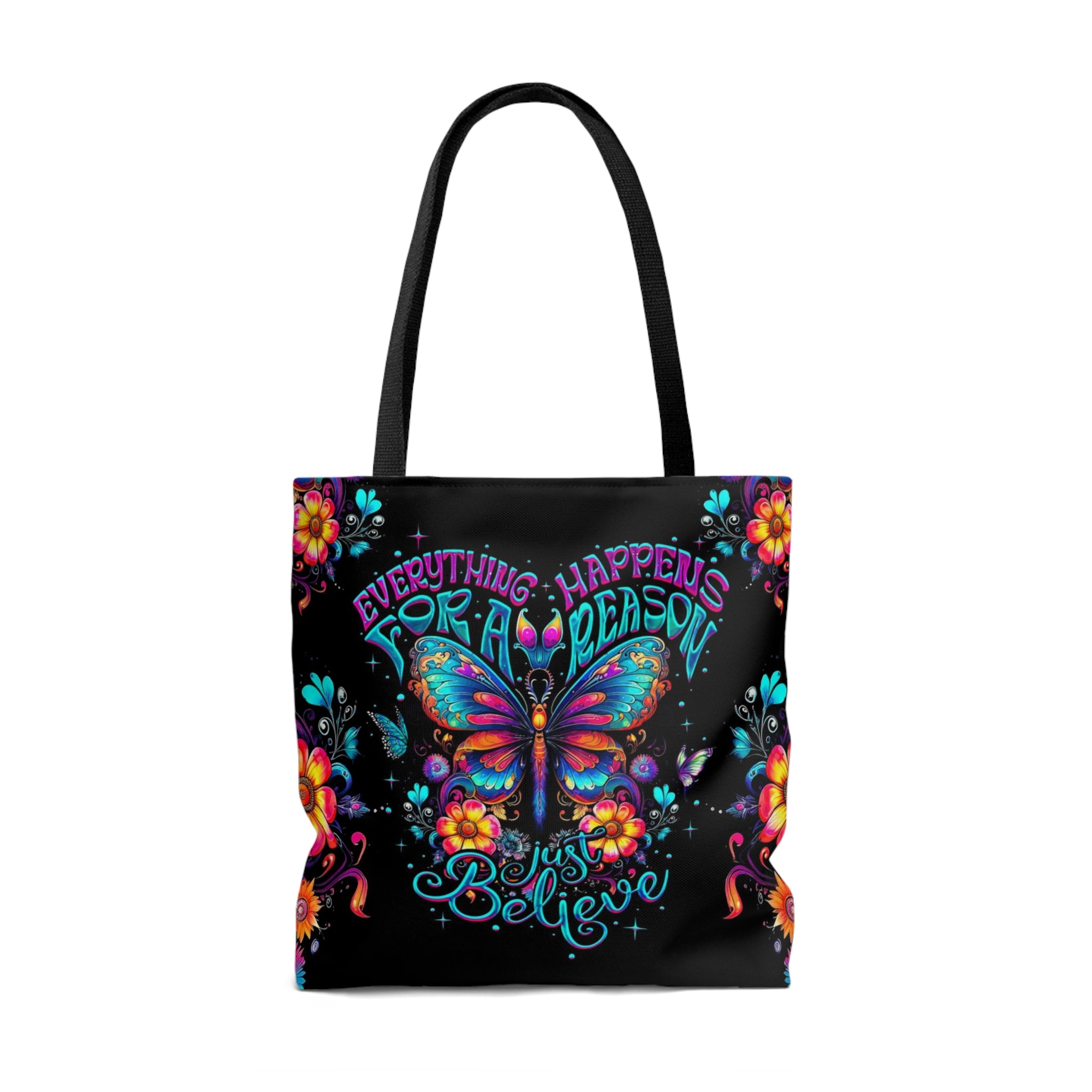 Just Believe Tote Bag | Motivational Floral Design Lifestyle shot of the just believe tote bag being carried, emphasizing its stylish and motivational design.