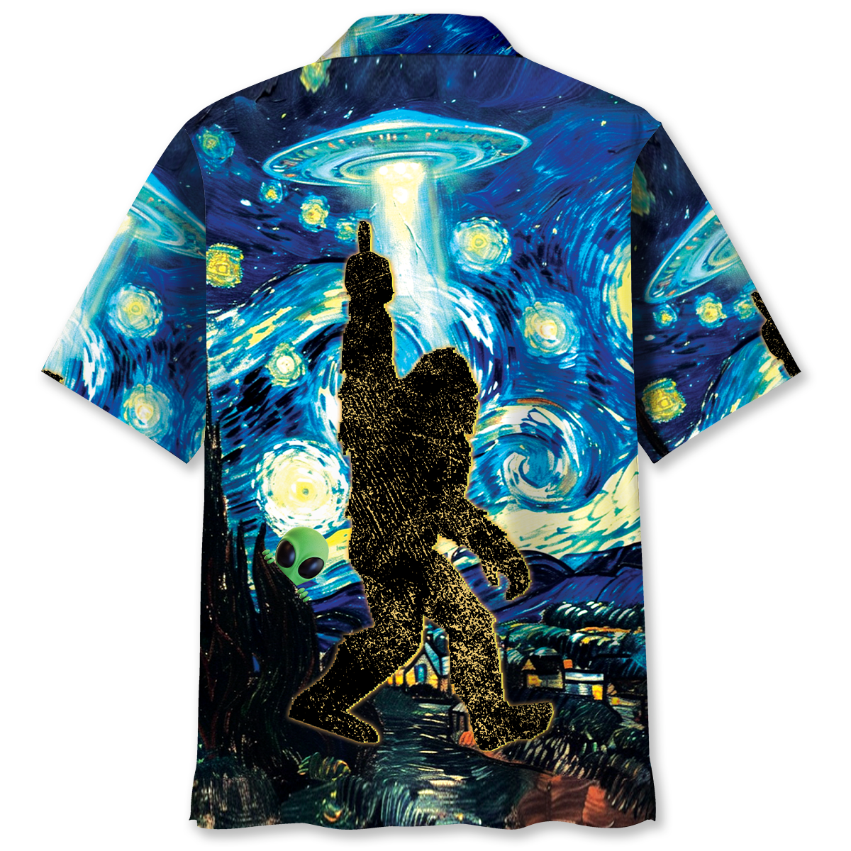 Alien Stalk Bigfoot in a Starry Night Hawaiian Shirt Alien Stalk Bigfoot in a Starry Night Hawaiian Shirt - Image 3