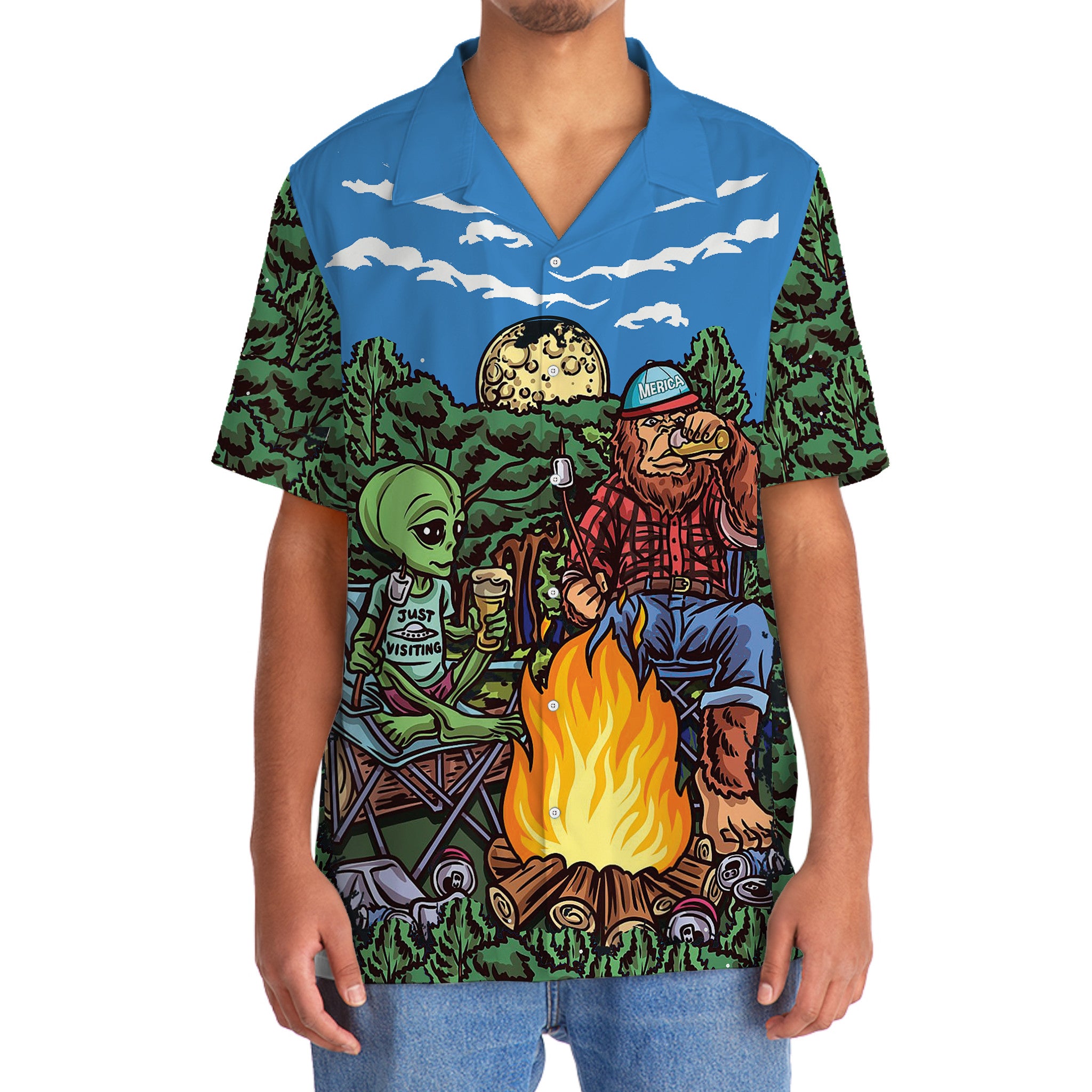 Alien Bigfoot Campfire Night Hawaiian Shirt Alien Bigfoot Campfire Night Hawaiian Shirt - Image 5