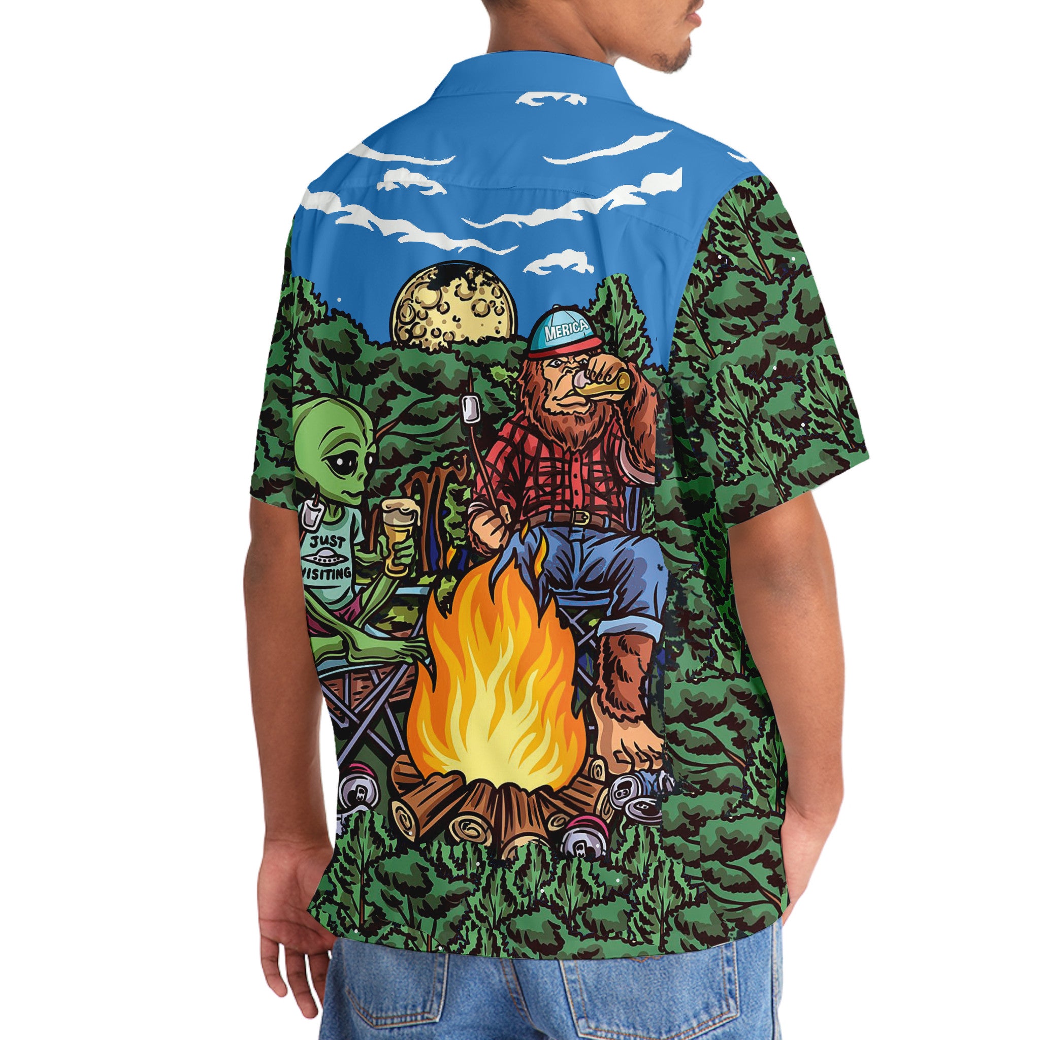 Alien Bigfoot Campfire Night Hawaiian Shirt Alien Bigfoot Campfire Night Hawaiian Shirt - Image 6