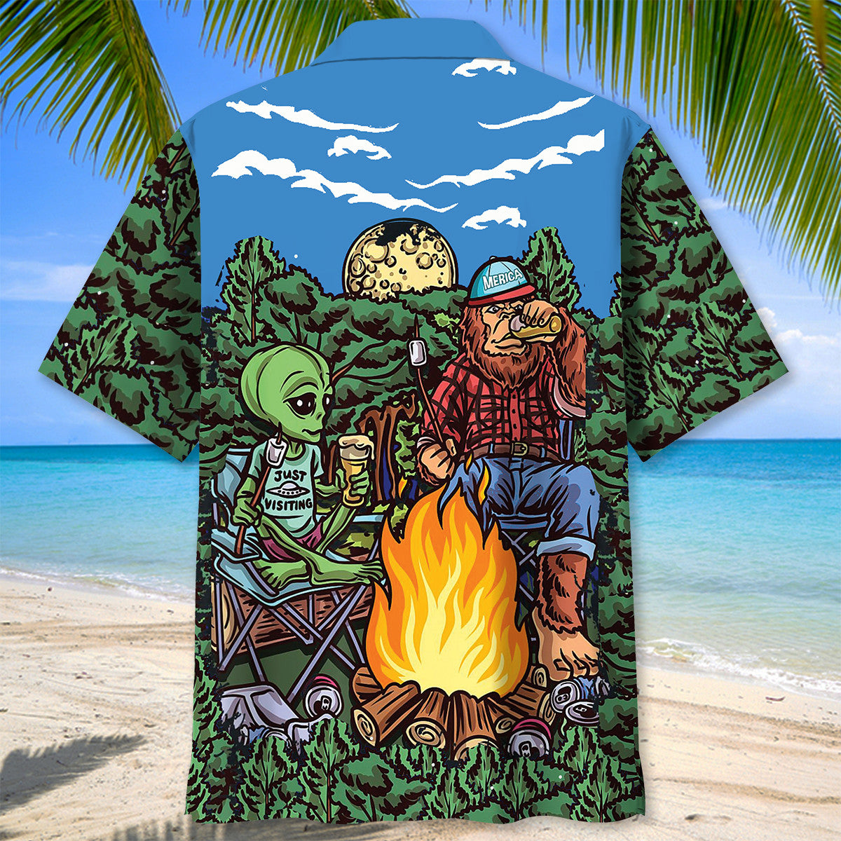 Alien Bigfoot Campfire Night Hawaiian Shirt Alien Bigfoot Campfire Night Hawaiian Shirt - Image 4