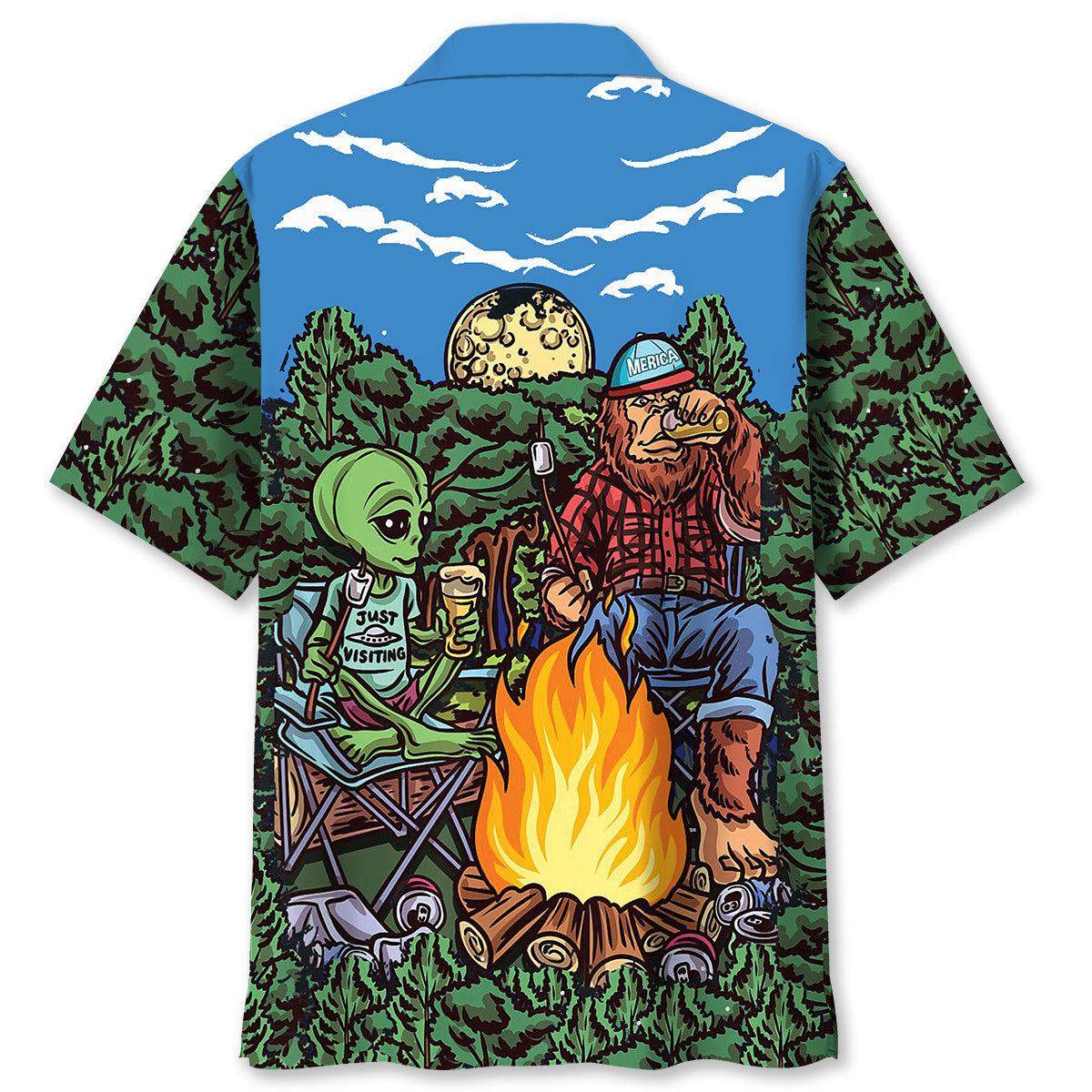 Alien Bigfoot Campfire Night Hawaiian Shirt Alien Bigfoot Campfire Night Hawaiian Shirt - Image 3
