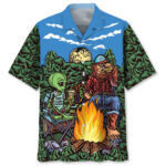 Alien Bigfoot Campfire Night Hawaiian Shirt