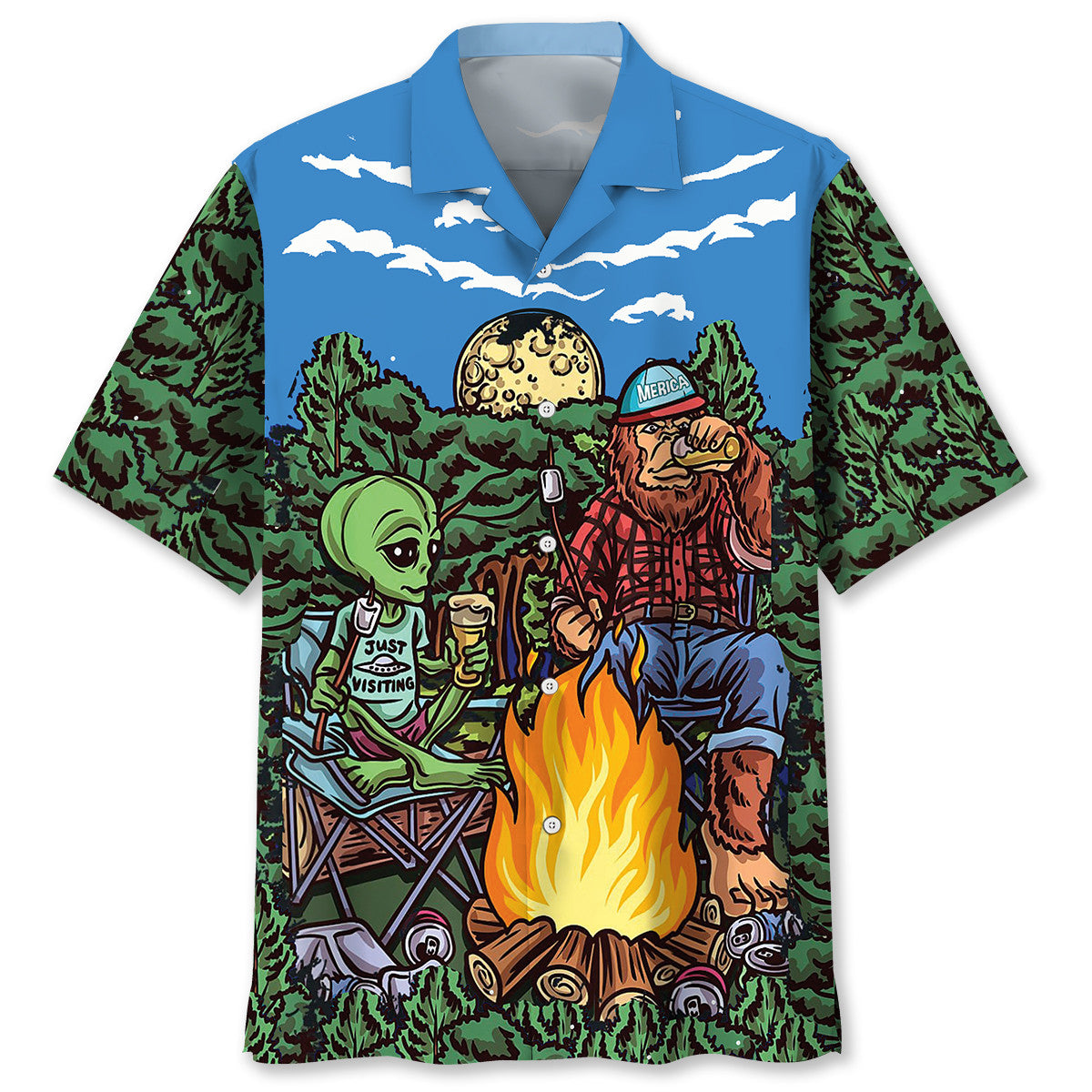 Alien Bigfoot Campfire Night Hawaiian Shirt Alien Bigfoot Campfire Night Hawaiian Shirt