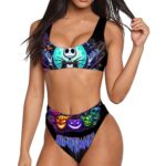Front view of the women's classic bikini featuring the Welcome to My Nightmare Jack print in vibrant colors.