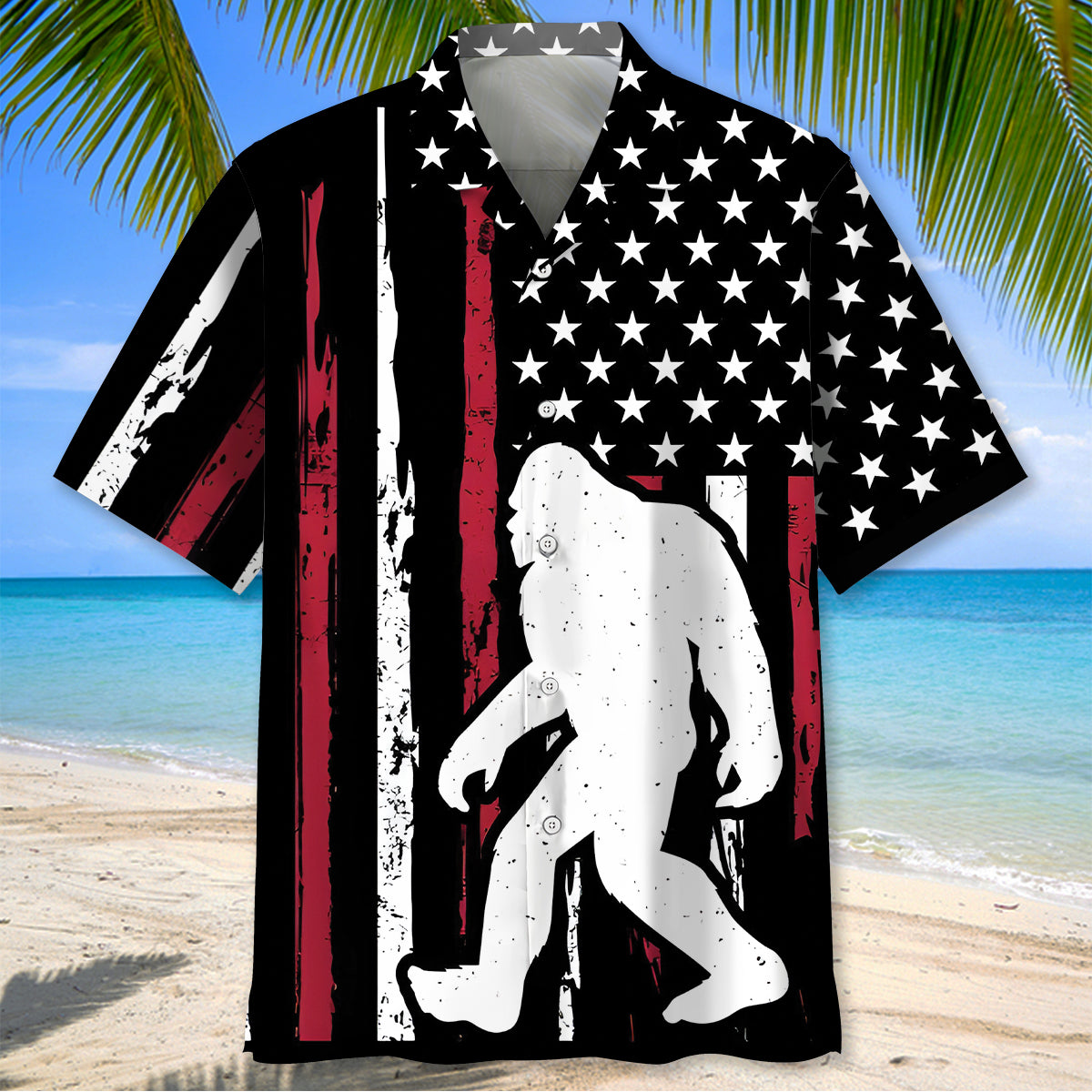 Vintage Bigfoot Patriotic Hawaiian Shirt Vintage Bigfoot Patriotic Hawaiian Shirt - Image 2