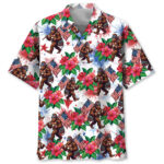Front view of the Bigfoot Patriot Tropical Hawaiian Shirt with vibrant floral and flag designs.