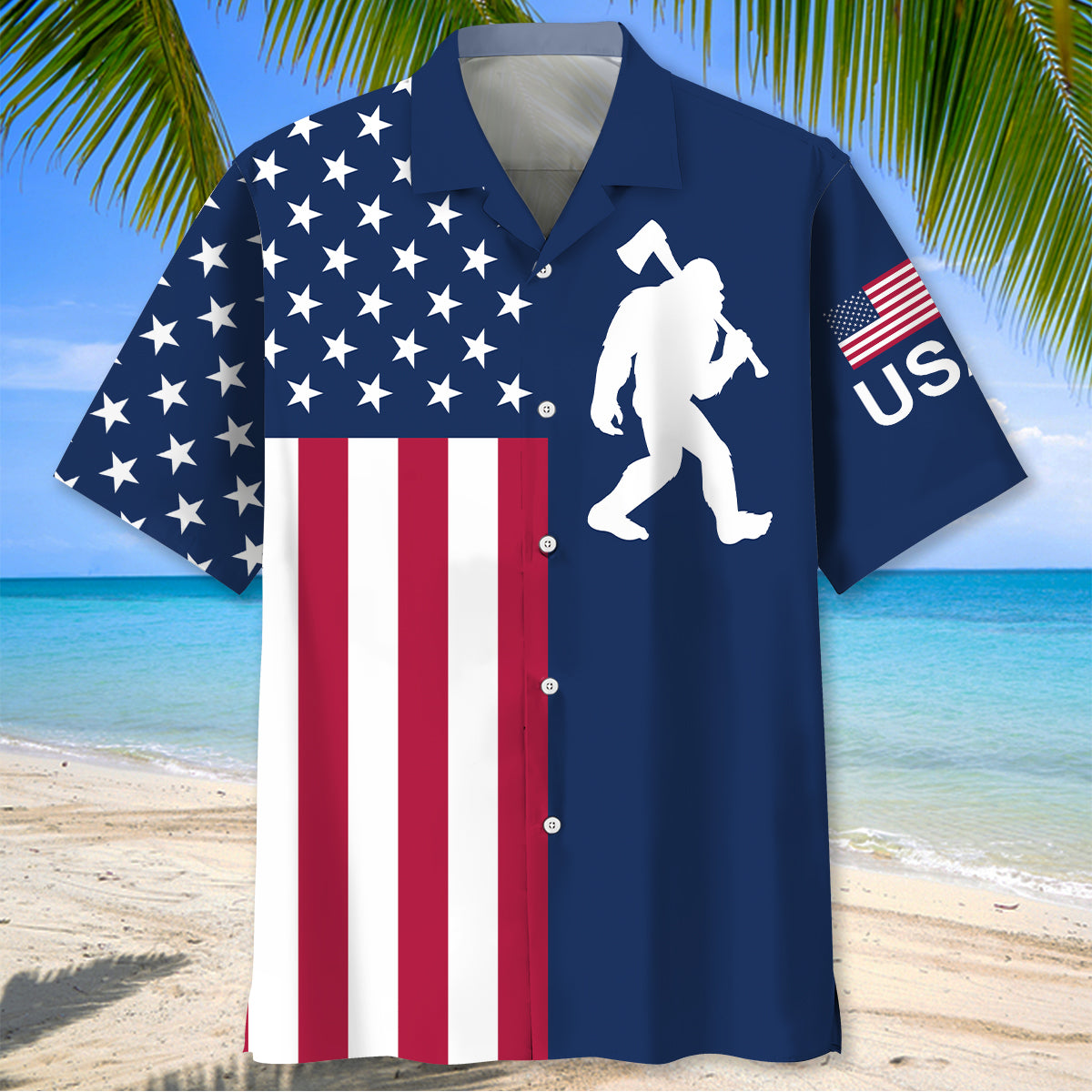 America Bigfoot Carries Axe Hawaiian Shirt America Bigfoot Carries Axe Hawaiian Shirt - Image 2