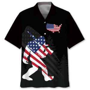 Bigfoot Patriotic USA Flag Hawaiian Shirt