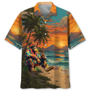Bigfoot Drinking Beer Hawaiian Shirt