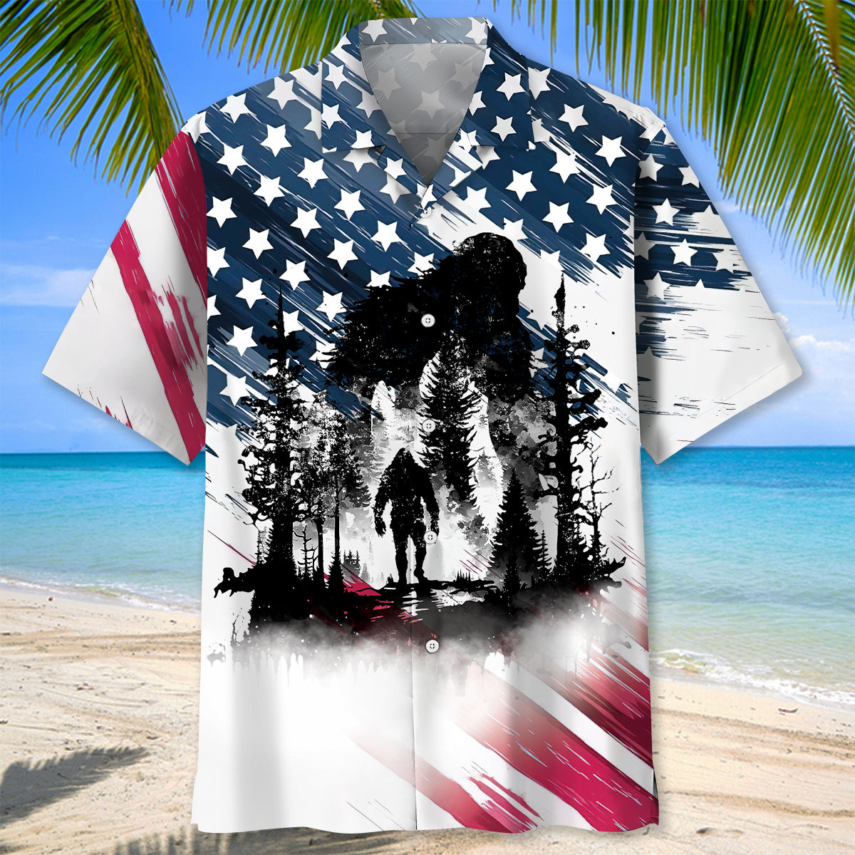 Bigfoot Sasquatch American Flag Patriotic Hawaiian Shirt Bigfoot Sasquatch American Flag Patriotic Hawaiian Shirt - Image 2