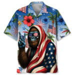 Front view of the patriotic Bigfoot 4th of July shirt featuring vibrant colors and festive designs.