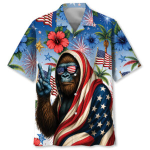 Front view of the patriotic Bigfoot 4th of July shirt featuring vibrant colors and festive designs.