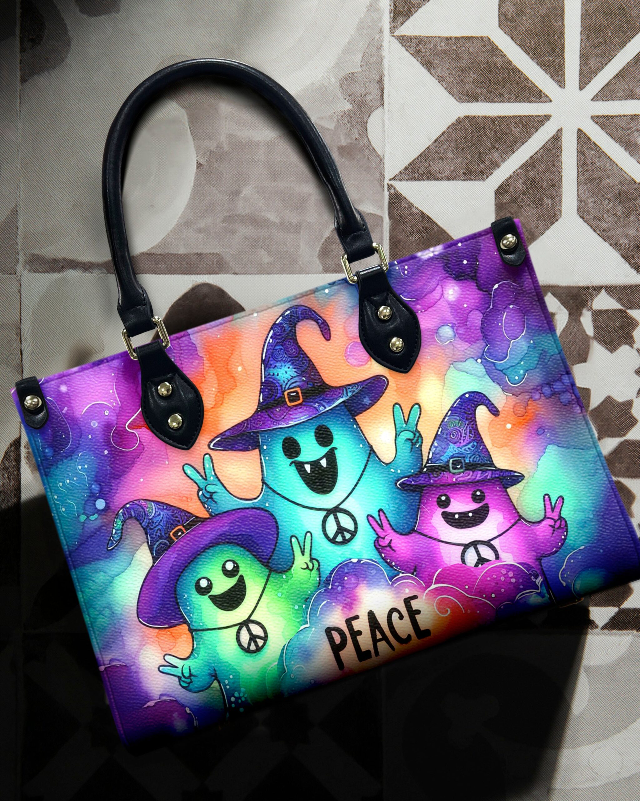Peace Cute Ghost Halloween Leather Handbag 1_34a808c0-3383-4ed7-ab33-ba644f29c7c6.jpg
