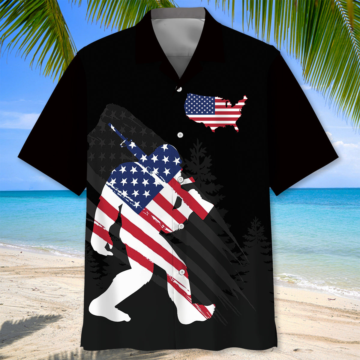 Bigfoot Patriotic USA Flag Hawaiian Shirt Bigfoot Patriotic USA Flag Hawaiian Shirt - Image 3
