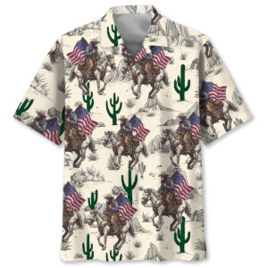 Patriotic Bigfoot Cowboy Hawaiian Shirt