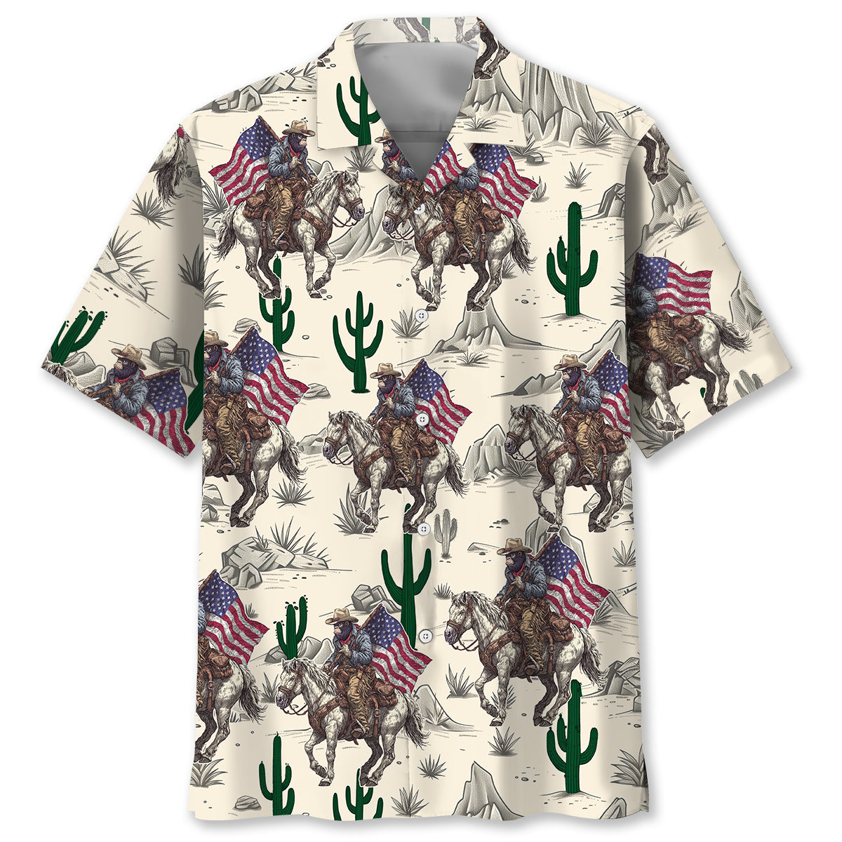 Patriotic Bigfoot Cowboy Hawaiian Shirt Patriotic Bigfoot Cowboy Hawaiian Shirt