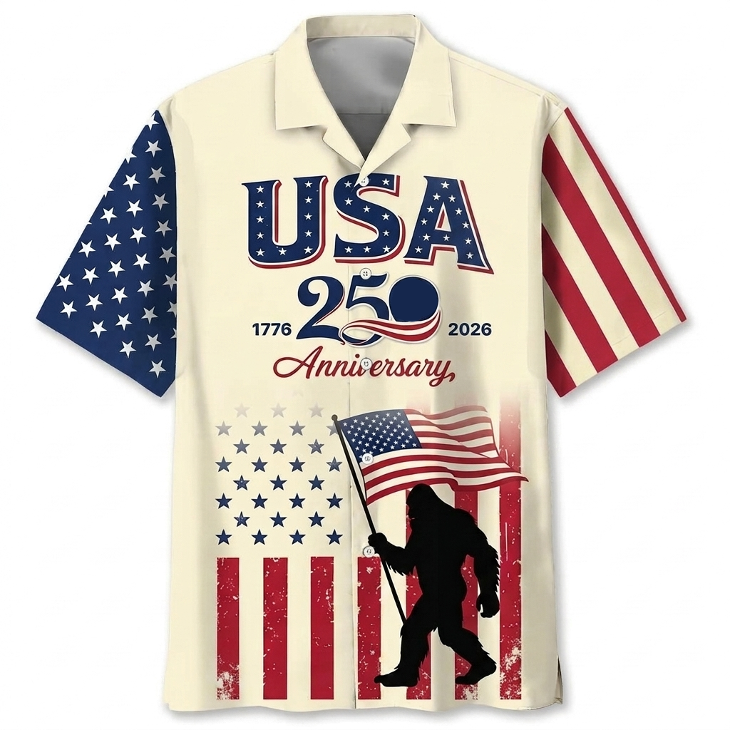 America 250 Anniversary Bigfoot Hawaiian Shirt America 250 Anniversary Bigfoot Hawaiian Shirt