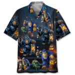 Front view of the bigfoot catching black cat Halloween shirt, featuring vibrant colors and spooky designs.