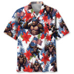Bigfoot Funny Tropical Patriotic Hawaiian Shirt