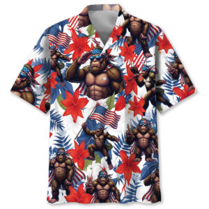 Bigfoot Funny Tropical Patriotic Hawaiian Shirt