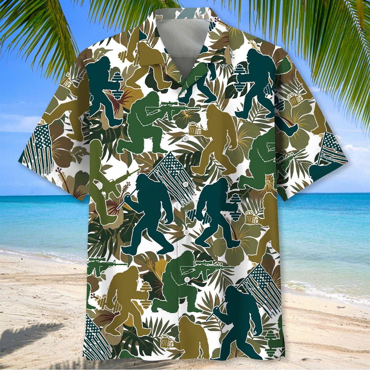 Bigfoot Moss Green Tropical Hawaiian Shirt Bigfoot Moss Green Tropical Hawaiian Shirt - Image 2