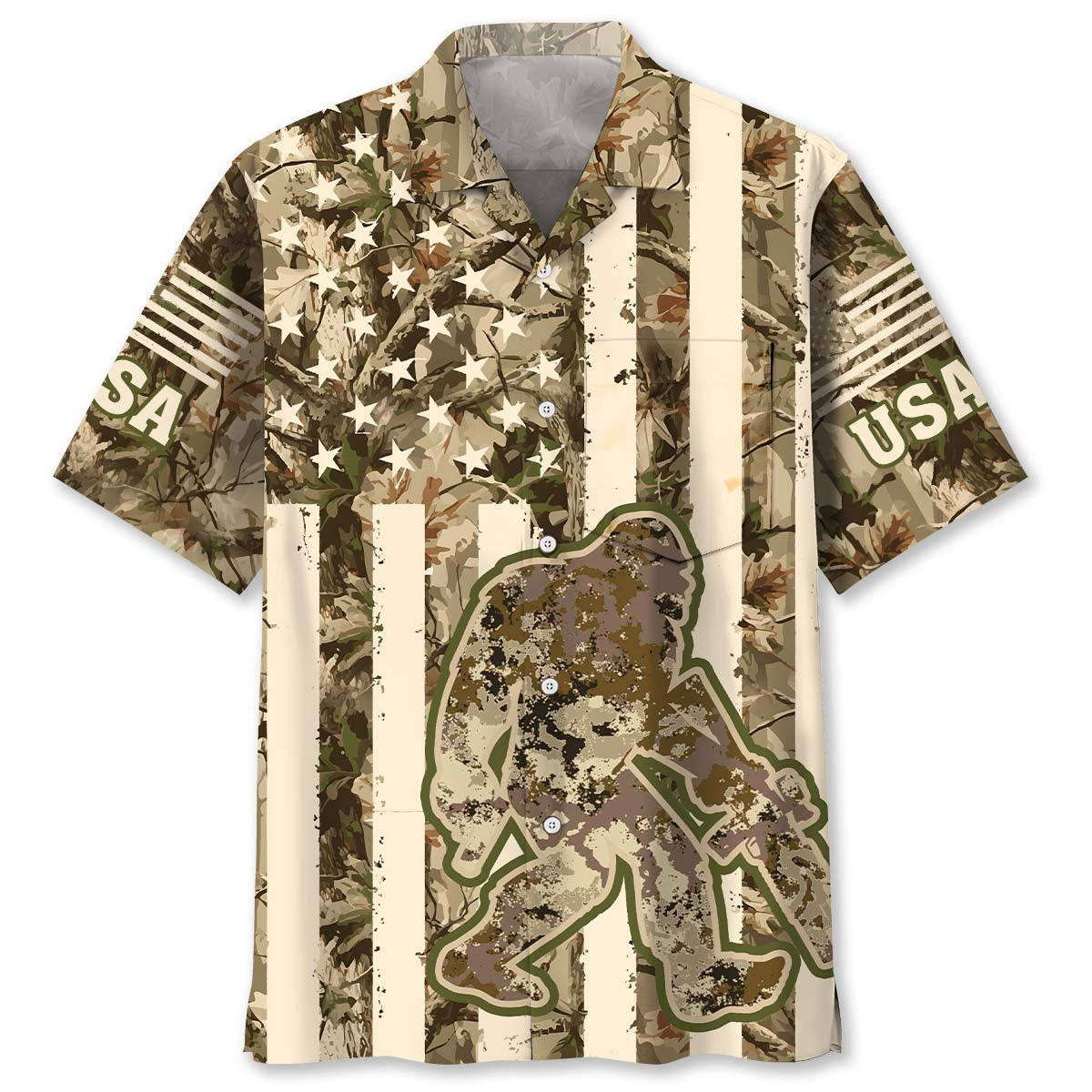 Bigfoot American Flag Camouflage Hawaiian Shirt Bigfoot American Flag Camouflage Hawaiian Shirt - Image 4