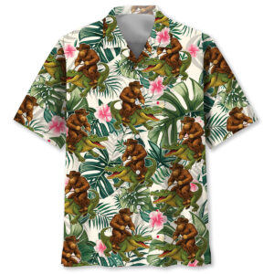 Bigfoot Green Cowboy with Crocodile Tropical Hawaiian Shirt