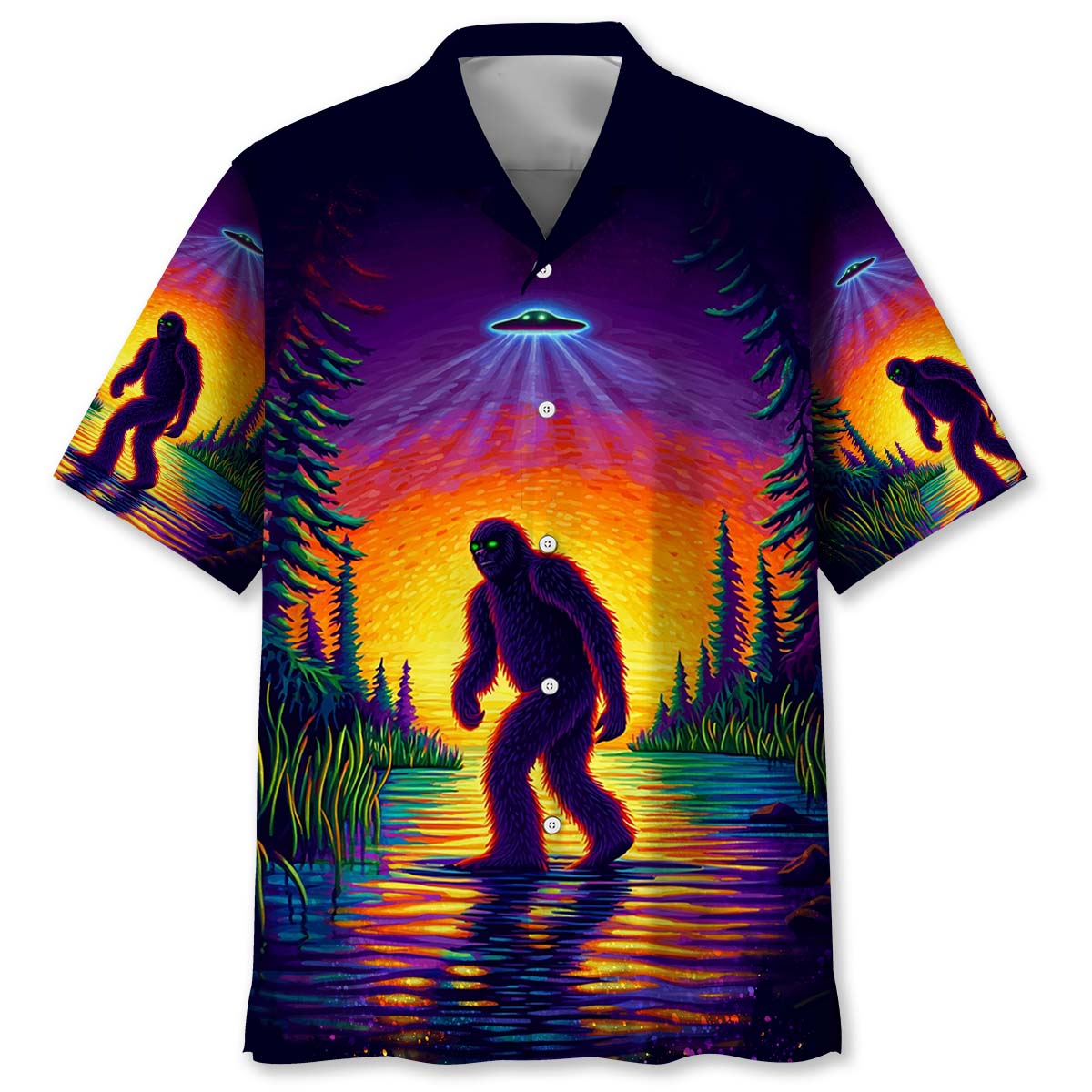 Alien Bigfoot Stranger Night Hawaiian Shirt Alien Bigfoot Stranger Night Hawaiian Shirt