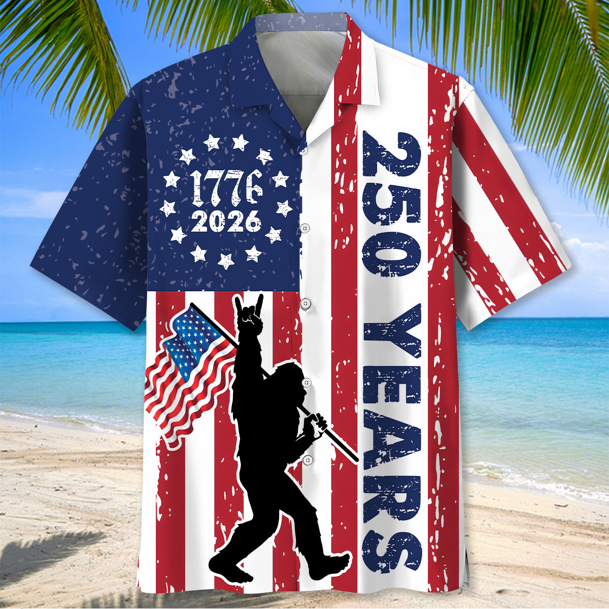 Patriotic Bigfoot 250 Years Hawaiian Shirt Patriotic Bigfoot 250 Years Hawaiian Shirt - Image 2