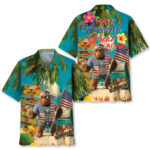Funny Bigfoot Patriot Tropical Beach Hawaiian Shirt