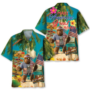 Funny Bigfoot Patriot Tropical Beach Hawaiian Shirt