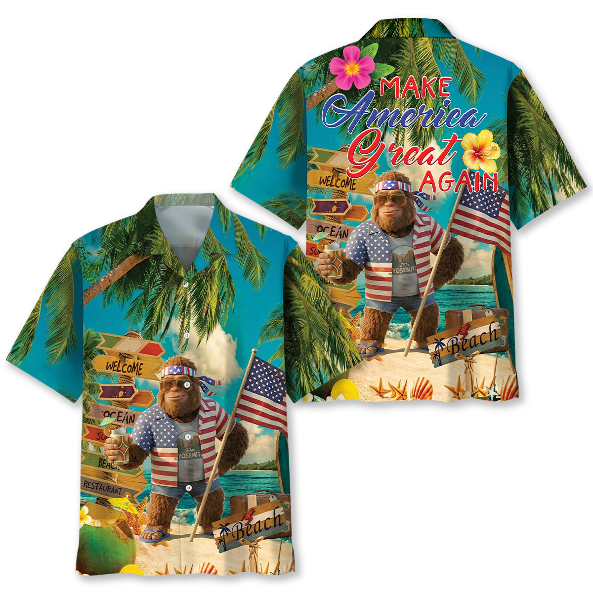 Funny Bigfoot Patriot Tropical Beach Hawaiian Shirt Funny Bigfoot Patriot Tropical Beach Hawaiian Shirt