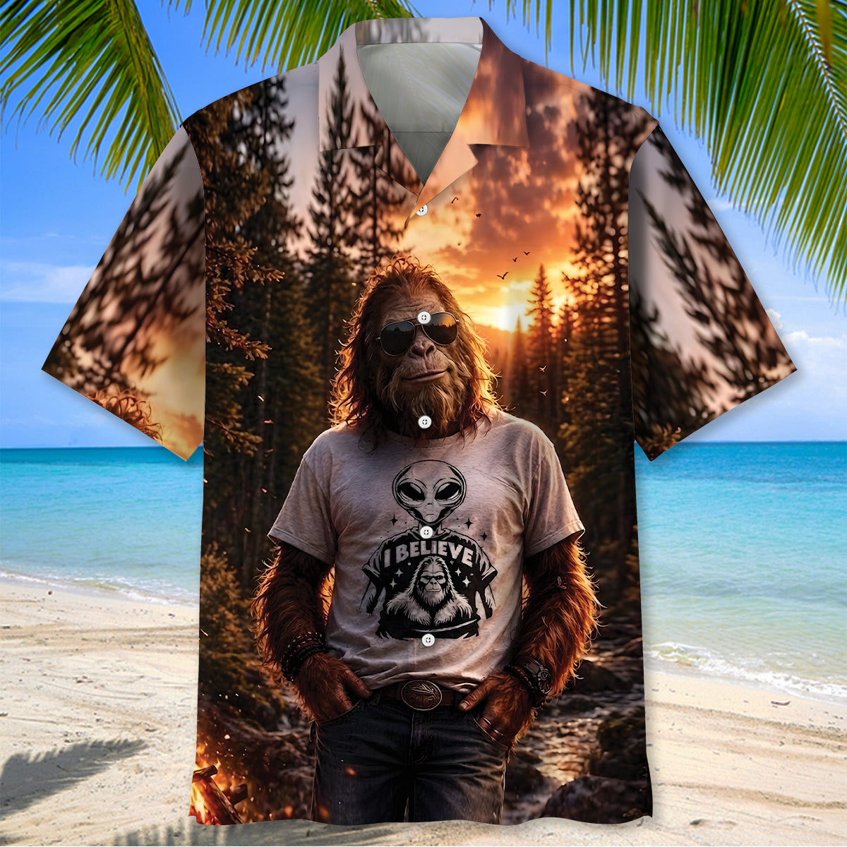 Bigfoot I Believe Hawaiian Shirt Bigfoot I Believe Hawaiian Shirt - Image 2