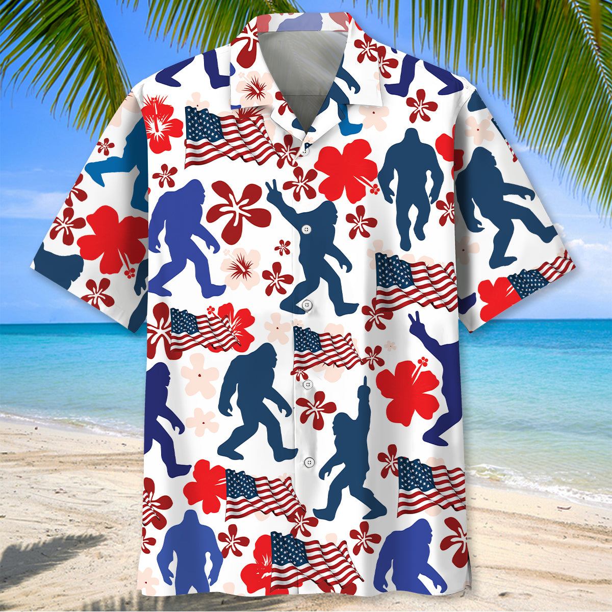 Bigfoot America Hibiscus Hawaiian Shirt Bigfoot America Hibiscus Hawaiian Shirt - Image 2