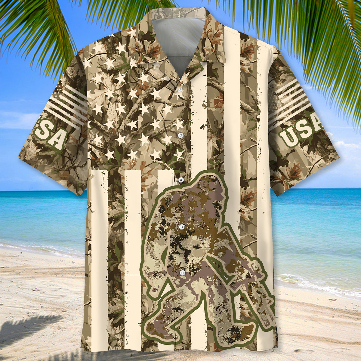 Bigfoot American Flag Camouflage Hawaiian Shirt Bigfoot American Flag Camouflage Hawaiian Shirt - Image 2