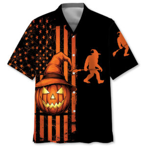 Bigfoot America Flag Halloween Theme Hawaiian Shirt