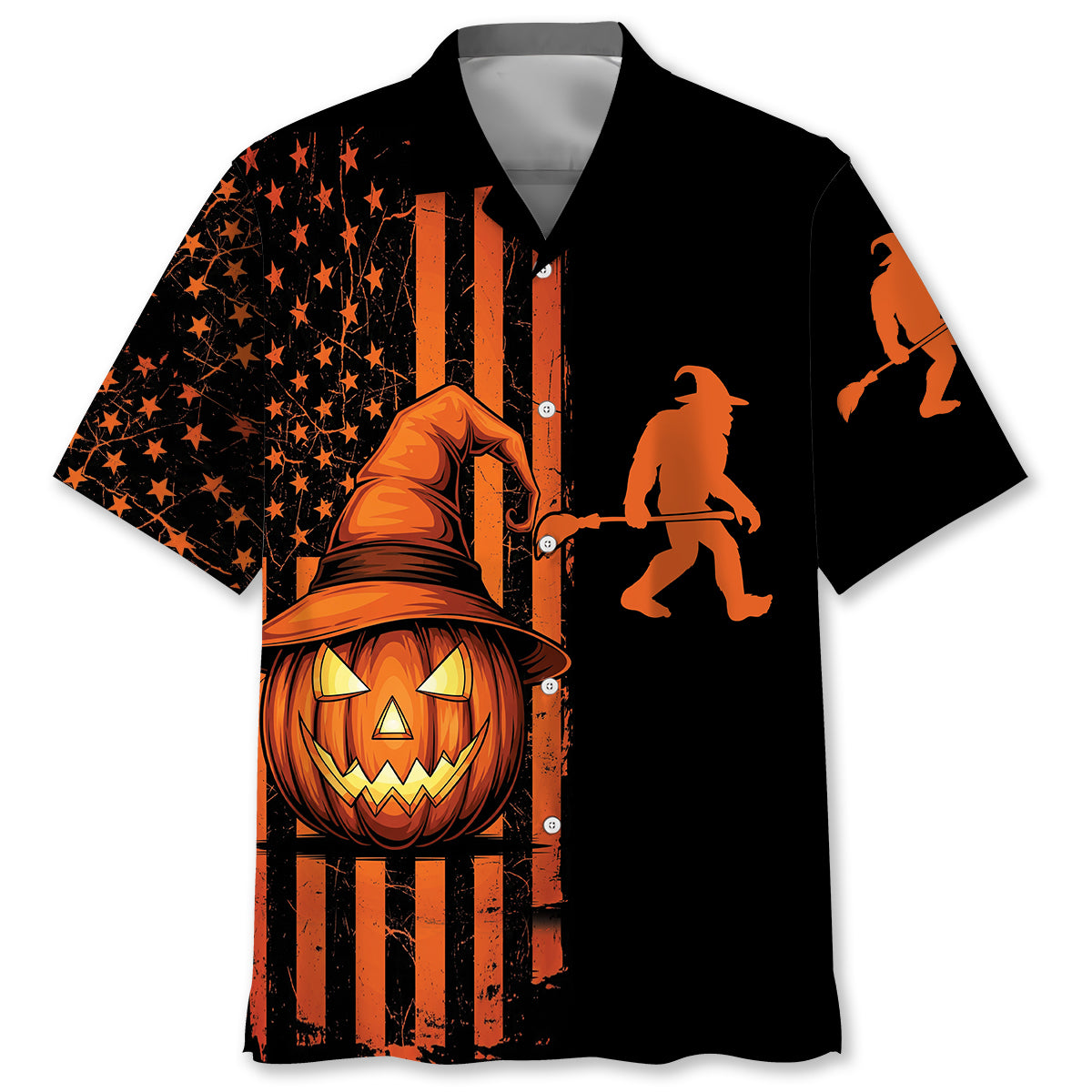 Bigfoot America Flag Halloween Theme Hawaiian Shirt Bigfoot America Flag Halloween Theme Hawaiian Shirt