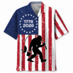 Bigfoot Go Fishing 250 Years of Freedom Hawaiian Shirt
