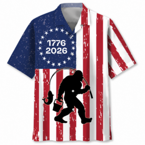 Bigfoot Go Fishing 250 Years of Freedom Hawaiian Shirt