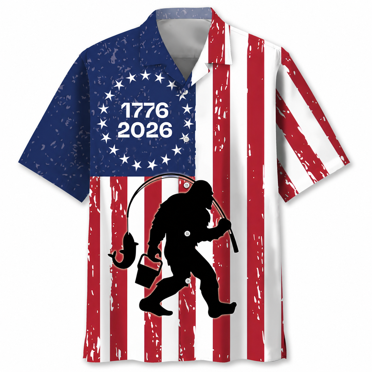 Bigfoot Go Fishing 250 Years of Freedom Hawaiian Shirt Bigfoot Go Fishing 250 Years of Freedom Hawaiian Shirt