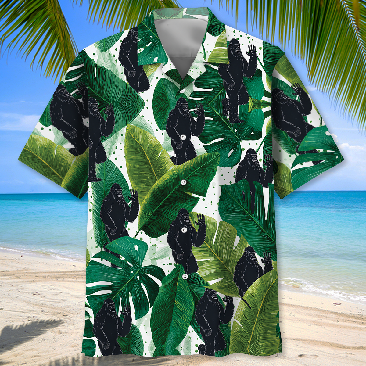 Bigfoot Silhouette Monstera Leaves Hawaiian Shirt Bigfoot Silhouette Monstera Leaves Hawaiian Shirt - Image 2