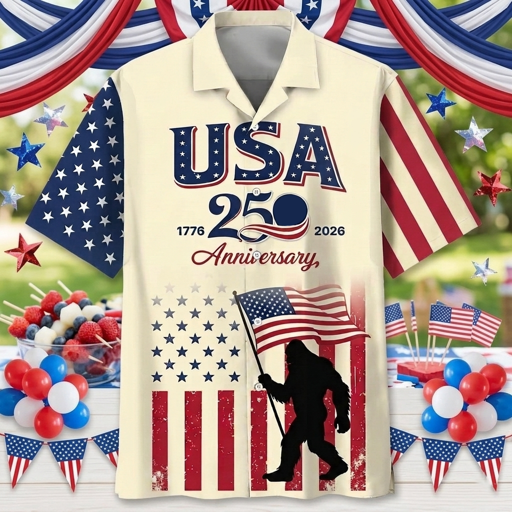 America 250 Anniversary Bigfoot Hawaiian Shirt America 250 Anniversary Bigfoot Hawaiian Shirt - Image 2