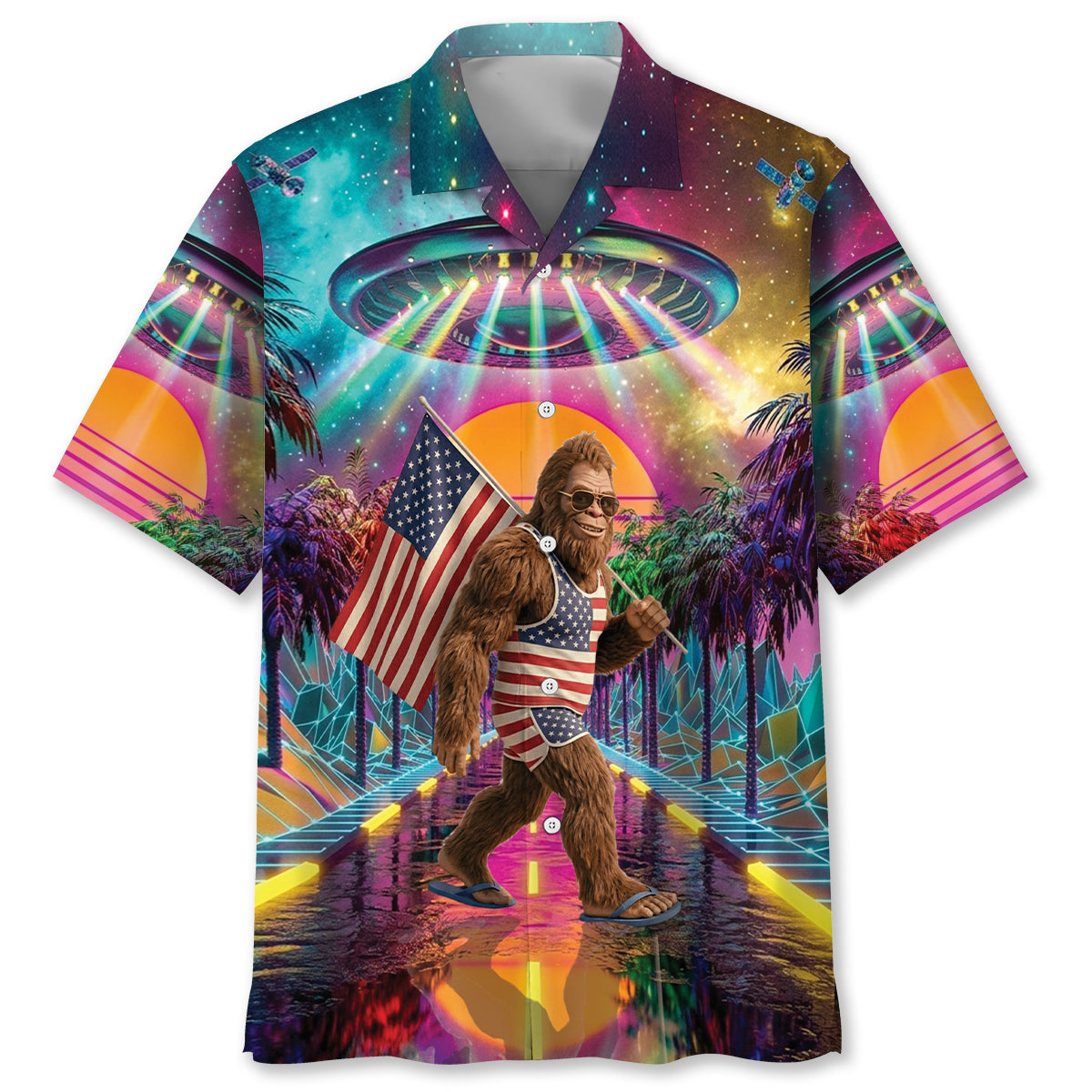 80s Retro Futuristic Sci-Fi Bigfoot Hawaiian Shirt 80s Retro Futuristic Sci-Fi Bigfoot Hawaiian Shirt