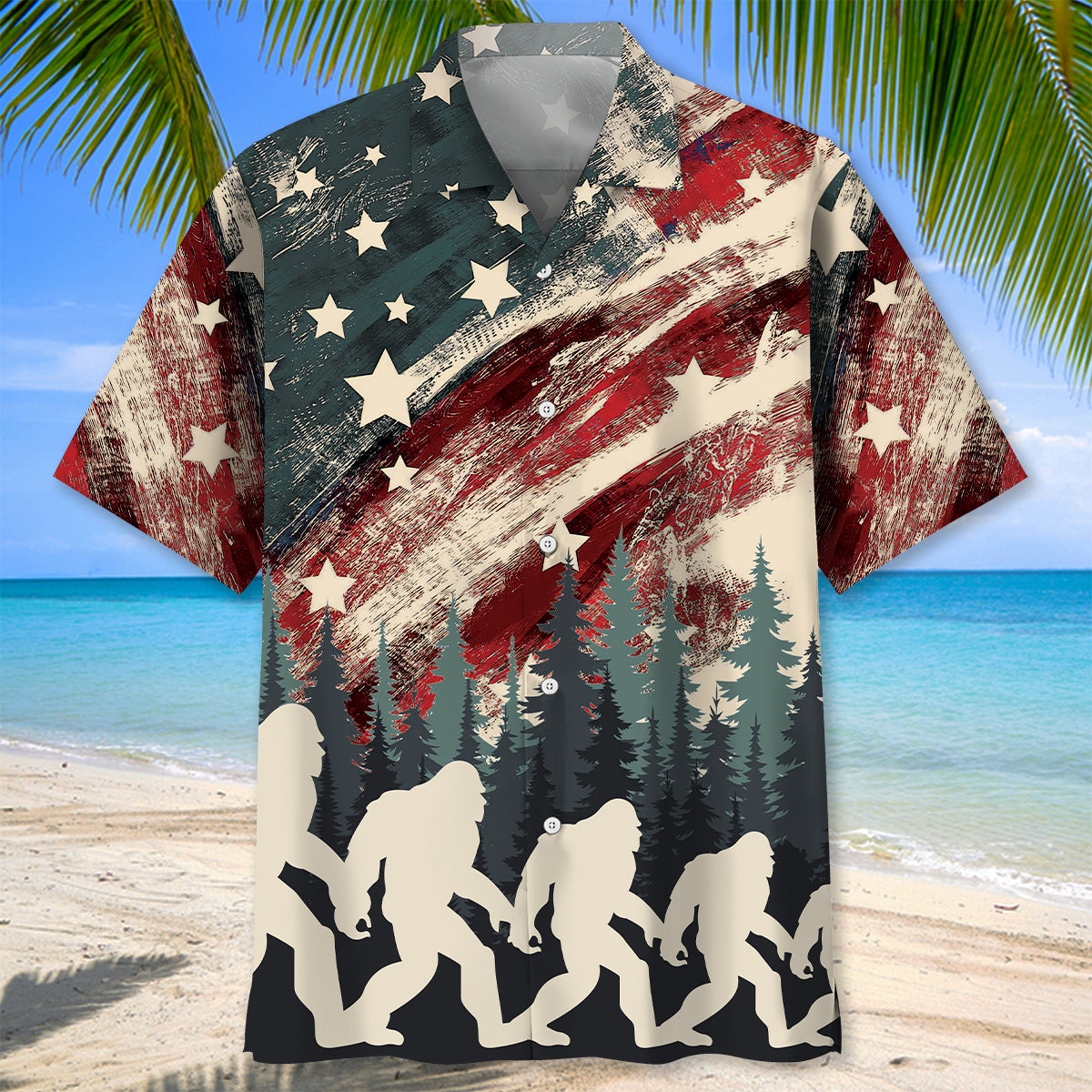 Vintage Bigfoot USA Flag Hawaiian Shirt Vintage Bigfoot USA Flag Hawaiian Shirt - Image 2
