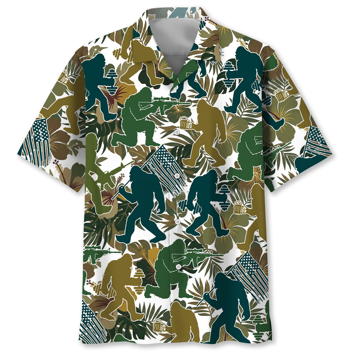 Bigfoot Moss Green Tropical Hawaiian Shirt Bigfoot Moss Green Tropical Hawaiian Shirt
