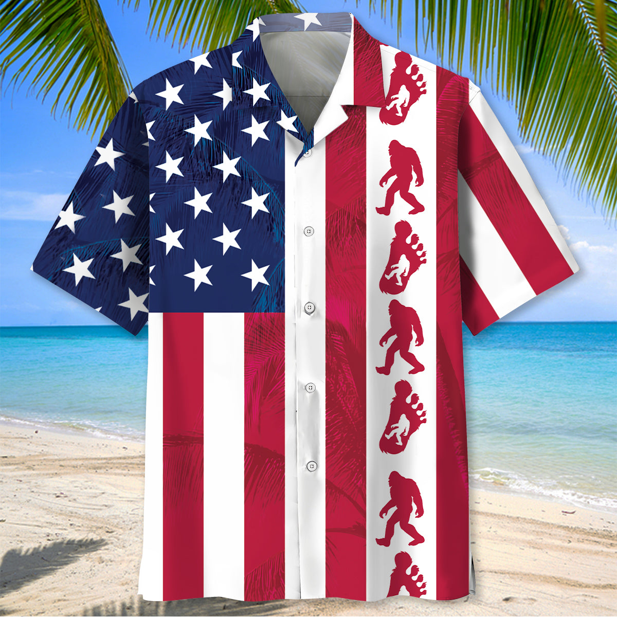Patriotic Bigfoot USA Flag Hawaiian Shirt Patriotic Bigfoot USA Flag Hawaiian Shirt - Image 2